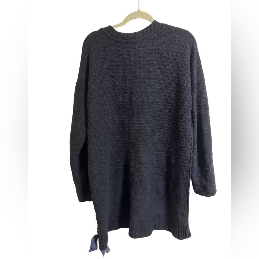 Free People Oversized Black Deep V Sweater Dress w/ Lace-Up Sides — Large - Picture 2 of 5